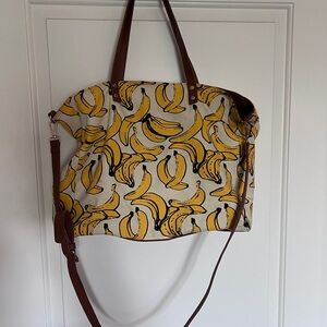 Banana Print Tote Bag with removable Brown Straps